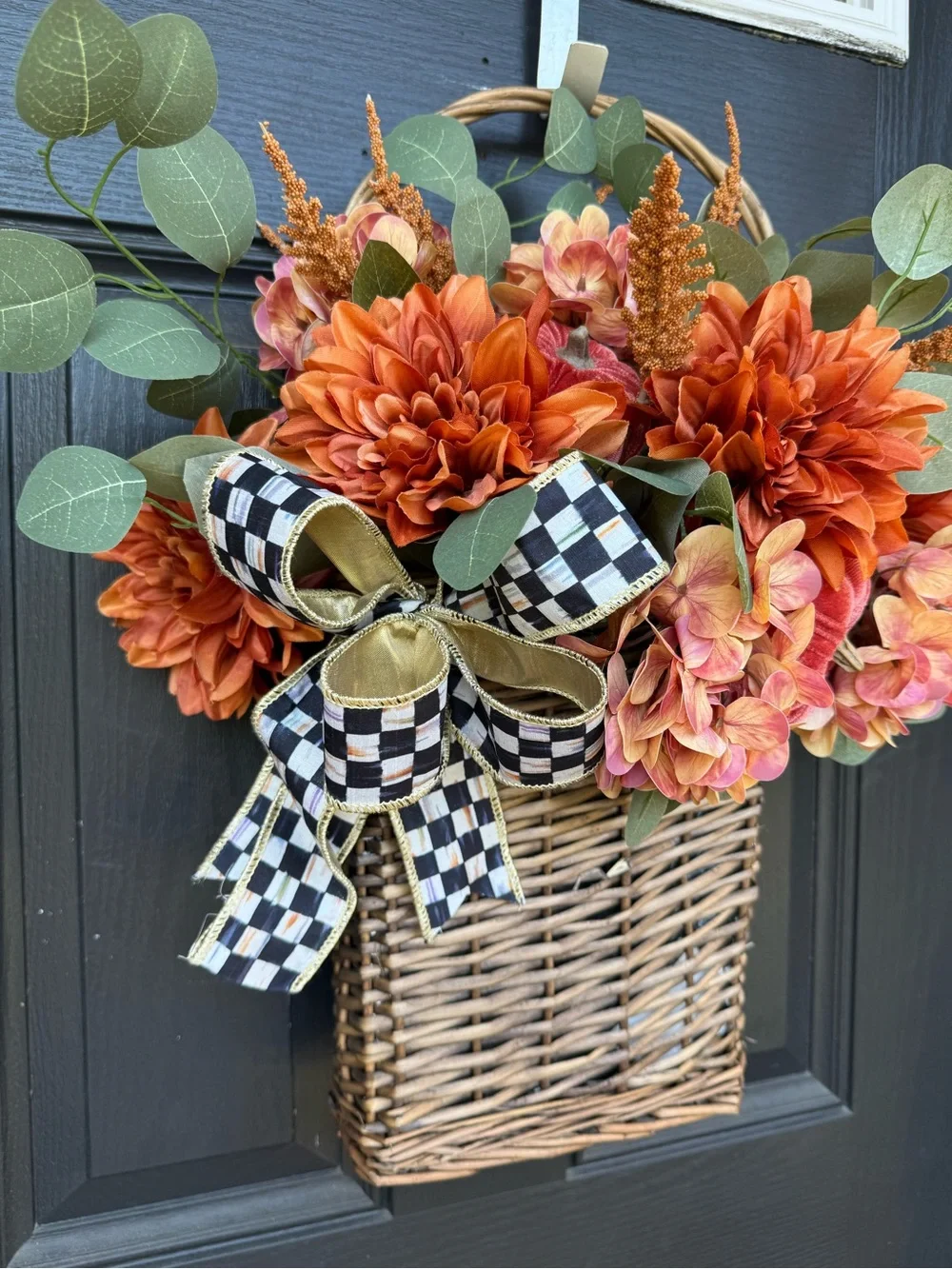 MacKenzie-Childs inspired Orange and Green Fall Floral Door Basket